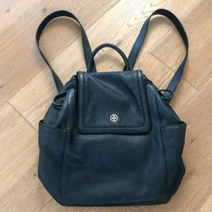 Tory Burch Landon Flap Leather Backpack Gold Logo